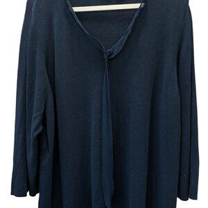 Cato Woman Blue Long Sleeve Top Tie Neck Detail Size 26/28W Professional Office